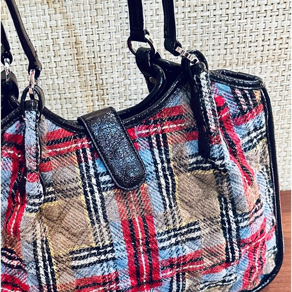 🌟HP🌟EUC Limited Edition Patchwork Wool Plaid Tab Shoulder Bag - Picture 3 of 13